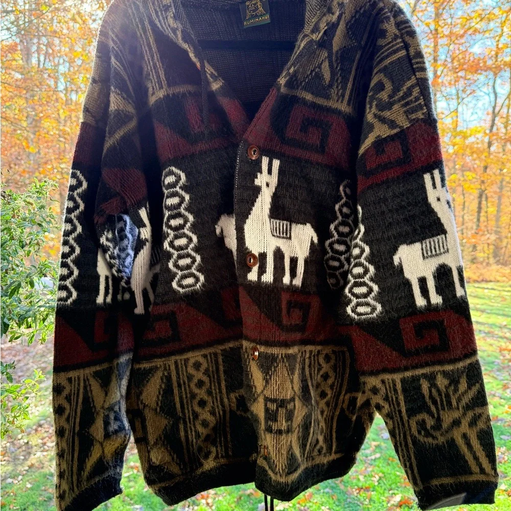 Vintage Men's Llama Pattern Cardigan Sweater - Picture 1 of 12
